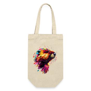 Biber Bunt Regenbogen Popart Nagetiere Süßer Biber - Geschenkbeutel für Flaschen - Natur - Vorne