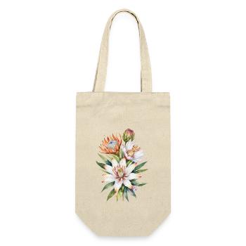 Asiatische Lilien und Protea-Blüten Aquarellkunst - Geschenkbeutel für Flaschen - Natur - Vorne