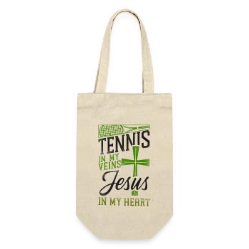 Funny Tennis Player Racket Jesus - Geschenkbeutel für Flaschen - Natur - Vorne