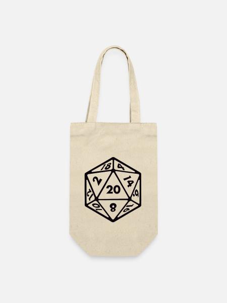 Würfel D20 W20 Tabletop RPG Pen and Paper - Geschenkbeutel für Flaschen - Natur