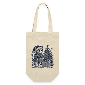 Drôle de chat Noël rétro vintage - Sac à bouteille - nature - Devant