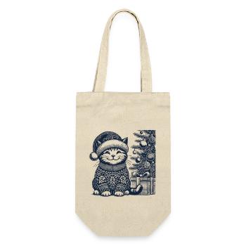 Drôle de chat Noël style vintage rétro - Sac à bouteille - nature - Devant