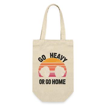 Go Heavy oder Go Home Retro Langhantel - Geschenkbeutel für Flaschen - Natur - Vorne