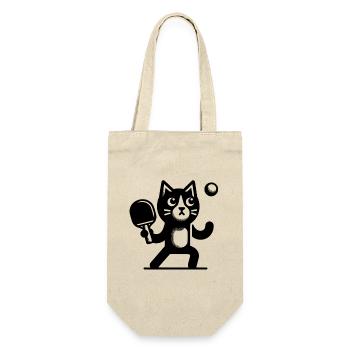 Tischtennis Katze - Geschenkbeutel für Flaschen - Natur - Vorne
