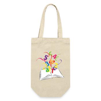 Buch mit bunten Buchstaben und Zahlen - Geschenkbeutel für Flaschen - Natur - Vorne
