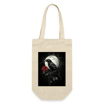 Rabe Rose Mond Düster Gothic Schwarze Krähe - Geschenkbeutel für Flaschen - Natur - Vorne