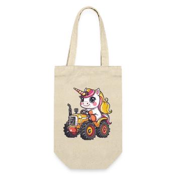 Einhorn Traktor Farmer - Geschenkbeutel für Flaschen - Natur - Vorne