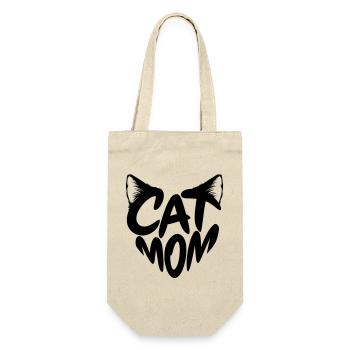 Cat Mom, Katzenmama Herz Typo mit Katzenohren - Geschenkbeutel für Flaschen - Natur - Vorne