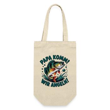 Papa Komm Wir Angeln Fischmotiv - Geschenkbeutel für Flaschen - Natur - Vorne