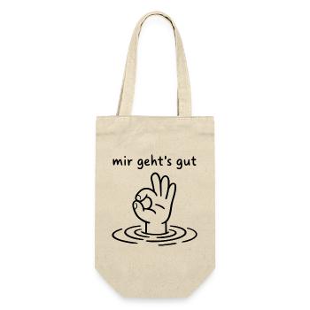 Mir geht's gut - Hand Ok Zeichen - Geschenkbeutel für Flaschen - Natur - Vorne