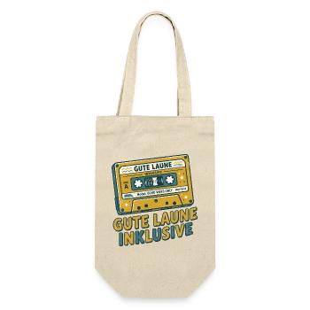Musikkassette Retro-Design – Gute Laune inklusive - Geschenkbeutel für Flaschen - Natur - Vorne