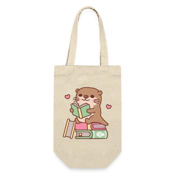 Cute Otter Sits Atop Of Books To Read - Gift Bag for Bottles - nature - Front