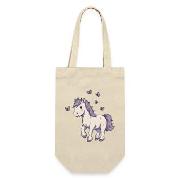 Süßes Pony mit Schmetterlingen - Geschenkbeutel für Flaschen - Natur - Vorne