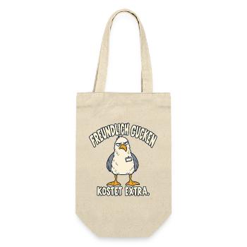 Freundlich gucken kostet extra – Möwe - Geschenkbeutel für Flaschen - Natur - Vorne