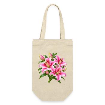 Pink Lily Bouquet Burst - Geschenkbeutel für Flaschen - Natur - Vorne