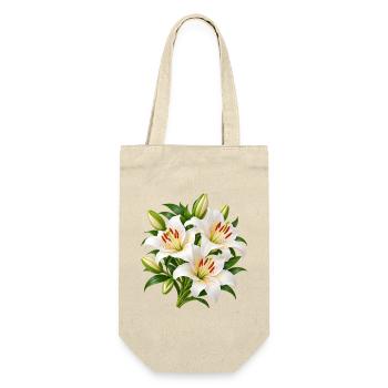 Weiße Lilien-Blumenstrauß-Kunst - Geschenkbeutel für Flaschen - Natur - Vorne