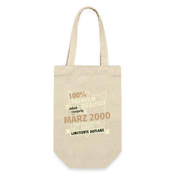 23. Geburtstag März Jahrgang 2000 Geschenkidee - Geschenkbeutel für Flaschen - Natur - Vorne