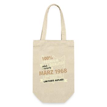 55. Geburtstag März Jahrgang 1968 Geschenkidee - Geschenkbeutel für Flaschen - Natur - Vorne
