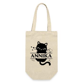 T-Shirt Annika T-Shirt Katze Geschenkidee Katze Katze - Geschenkbeutel für Flaschen - Natur - Vorne