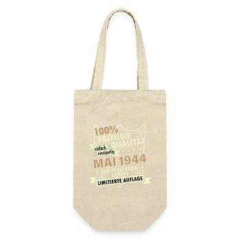 79. Geburtstag Mai Jahrgang 1944 Geschenkidee - Geschenkbeutel für Flaschen - Natur - Vorne