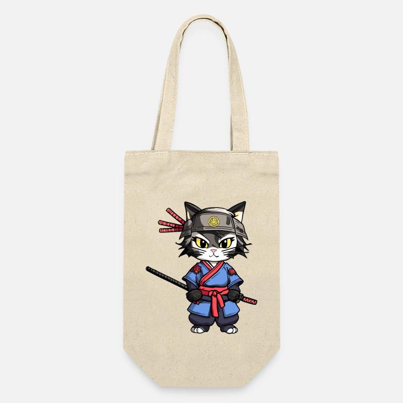 Samurai-Katze #24 - Geschenkbeutel für Flaschen - Natur