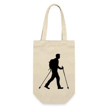 Nordic Walking Mann Silhouette - Geschenkbeutel für Flaschen - Natur - Vorne