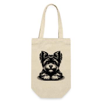 Yorkshire Terrier Kopf mit Pfoten - Geschenkbeutel für Flaschen - Natur - Vorne
