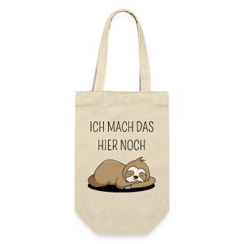 Lustiges Faultier-Shirt "Ich mach das hier noch" - Geschenkbeutel für Flaschen - Natur - Vorne