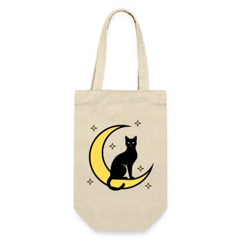 Katze Mond Sterne Hexerei - Geschenkbeutel für Flaschen - Natur - Vorne