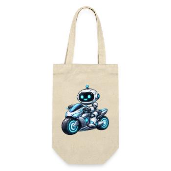 Roboter auf Motorrad - Geschenkbeutel für Flaschen - Natur - Vorne