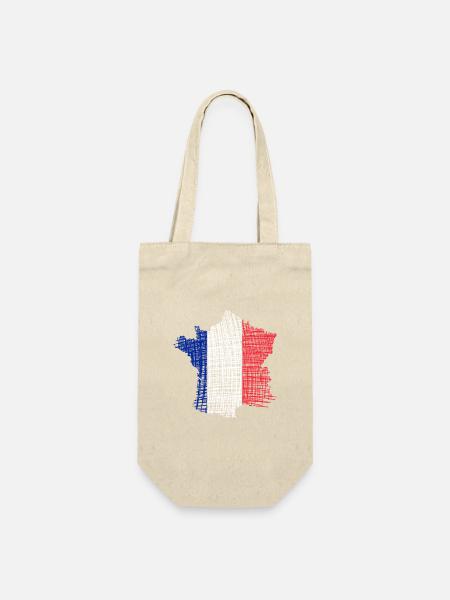 Frankreich Kartenflagge im Strichstil - Geschenkbeutel für Flaschen - Natur