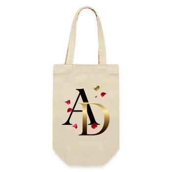 AD Goldmonogramm mit Rosen - Geschenkbeutel für Flaschen - Natur - Vorne