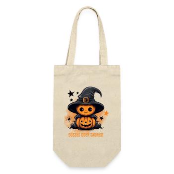 Süßes Oder Saures Halloween Kürbis Geschenk - Geschenkbeutel für Flaschen - Natur - Vorne