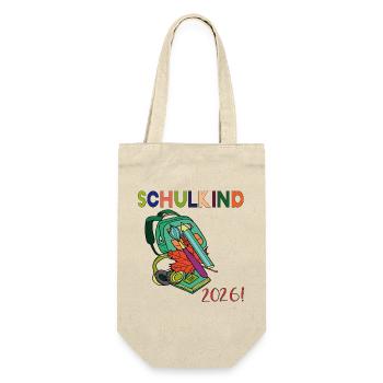 Schulkind 2026: - Geschenkbeutel für Flaschen - Natur - Vorne