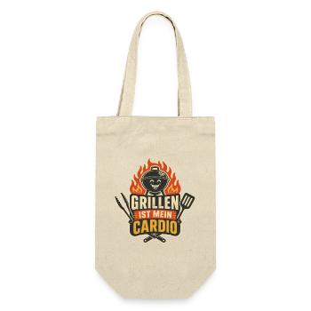 Grillen ist mein Cardio – Lustiger BBQ Spruch - Geschenkbeutel für Flaschen - Natur - Vorne