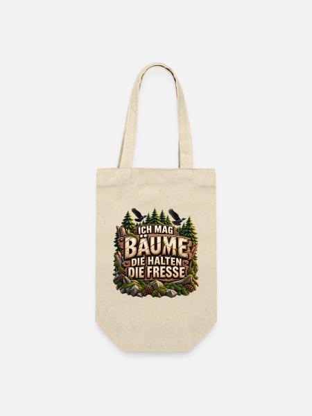 Ich mag Bäume Spruch – Holzoptik & Raben - Geschenkbeutel für Flaschen - Natur