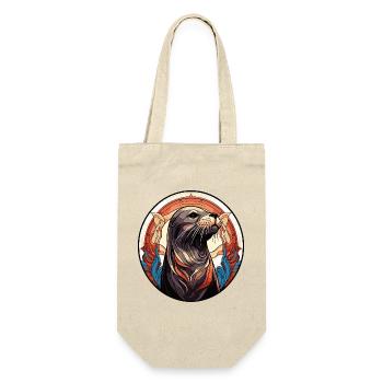Robbe Seehund Retro Illustration - Geschenkbeutel für Flaschen - Natur - Vorne