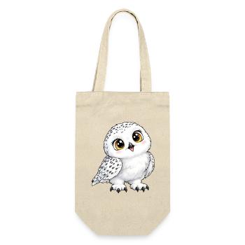 Schneeeule Kawaii Style – Süßer Wintervogel - Geschenkbeutel für Flaschen - Natur - Vorne