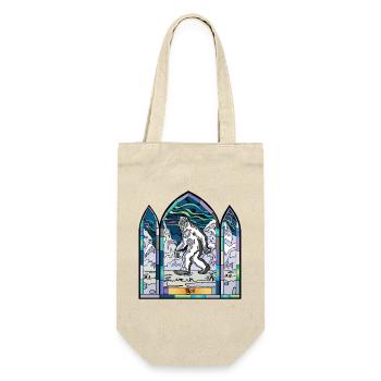 Buntglas-Yeti in Schneelandschaft - Geschenkbeutel für Flaschen - Natur - Vorne