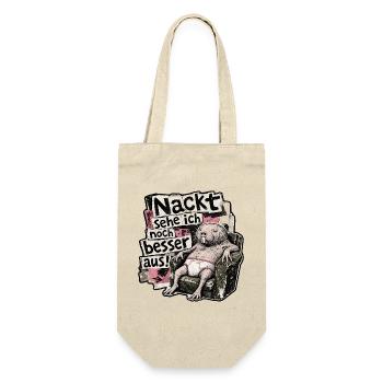 Nackt sehe ich noch besser aus - Nacktmull lustig - Geschenkbeutel für Flaschen - Natur - Vorne