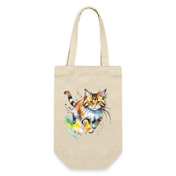 springende  Katze im wasserfarbenlook - Geschenkbeutel für Flaschen - Natur - Vorne