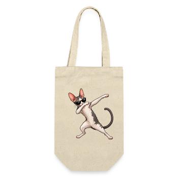 Dabbing Cornish Rex – Coole Lockenkatze - Geschenkbeutel für Flaschen - Natur - Vorne