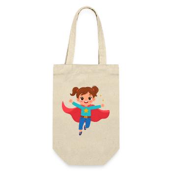 Kawaii Comic Superheldin Power Mädchen T-Shirt - Geschenkbeutel für Flaschen - Natur - Vorne