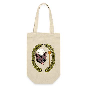 Couronne de laurier Gourmet Chef chat cuillère en bois faim - Sac à bouteille - nature - Devant