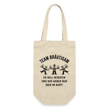 Team Bräutigam (Karikatur / Bier Im Kopf / 1C) - Geschenkbeutel für Flaschen - Natur - Vorne