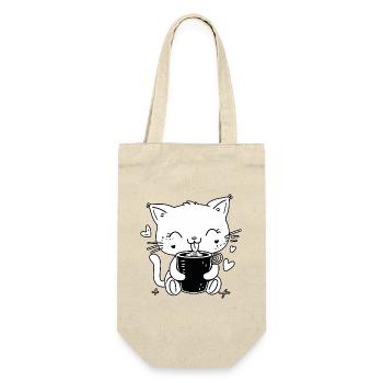 Katze Kaffee Katzenliebhaber Kaffeeliebhaber - Geschenkbeutel für Flaschen - Natur - Vorne