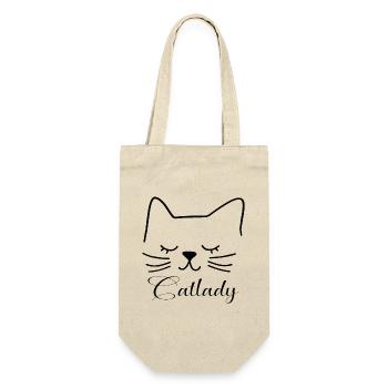 Katze Catlady Silhouette Umriss Lineart Kunst - Geschenkbeutel für Flaschen - Natur - Vorne
