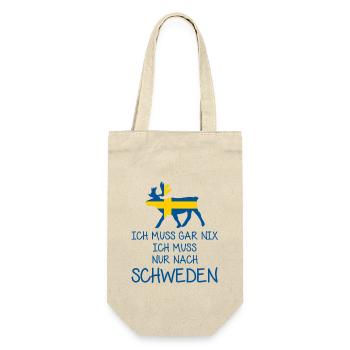 Ich muss gar nix - Ich muss nur nach Schweden - Geschenkbeutel für Flaschen - Natur - Vorne