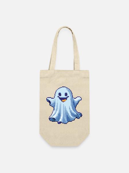 Pixel Ghost: Pixelated Friendly Spirit - Geschenkbeutel für Flaschen - Natur