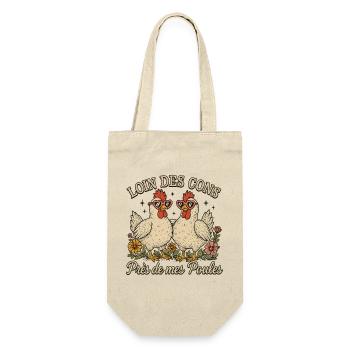 Loin Des Cons Près De Mes Poules Humour Cadeau - Sac à bouteille - nature - Devant